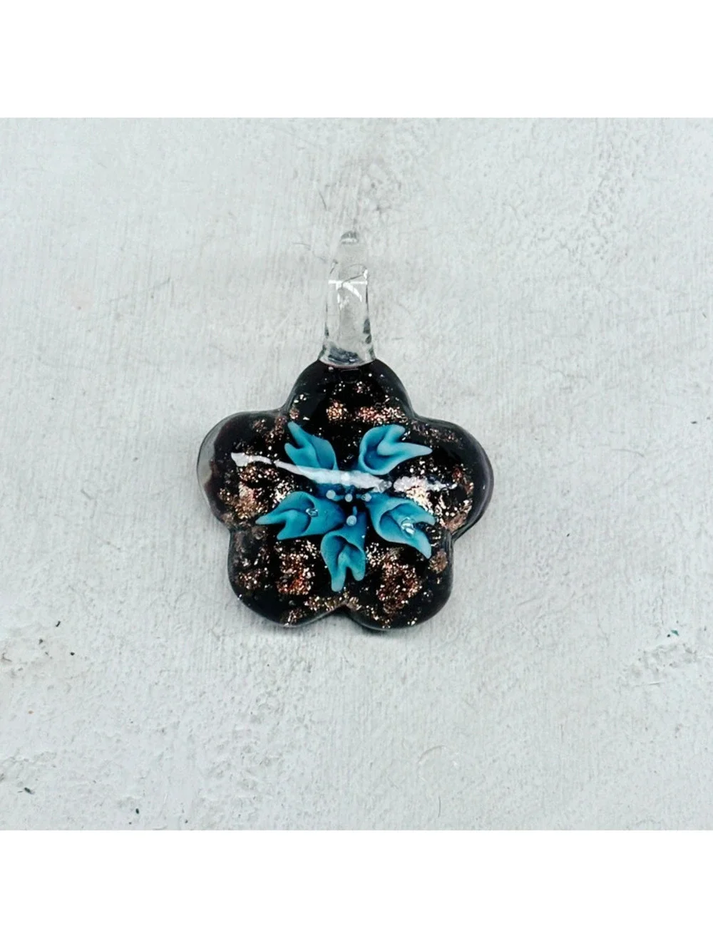 349u. Blue Flower Art Glass Pendant
